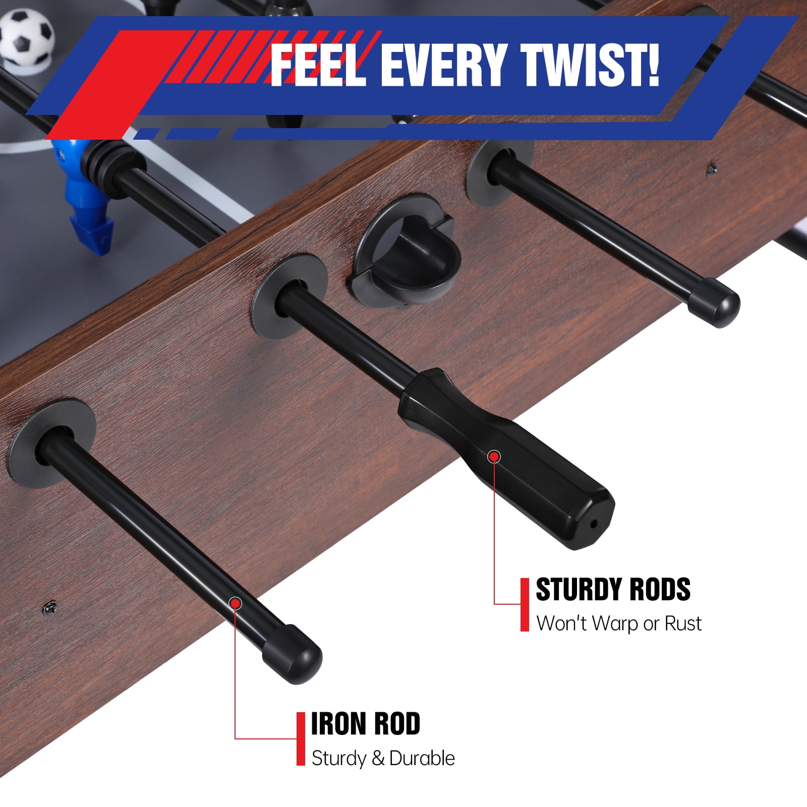 54 Inch Large Size Foosball Table for Adults, Competition Full Size Soccer Game Table with 2 Balls, Football Table Game Room