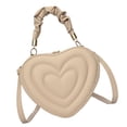thumbnail image 2 of Bolso de hombro con forma de corazón de piel sintética con correa ajustable y elegante. Caqui, 2 of 9