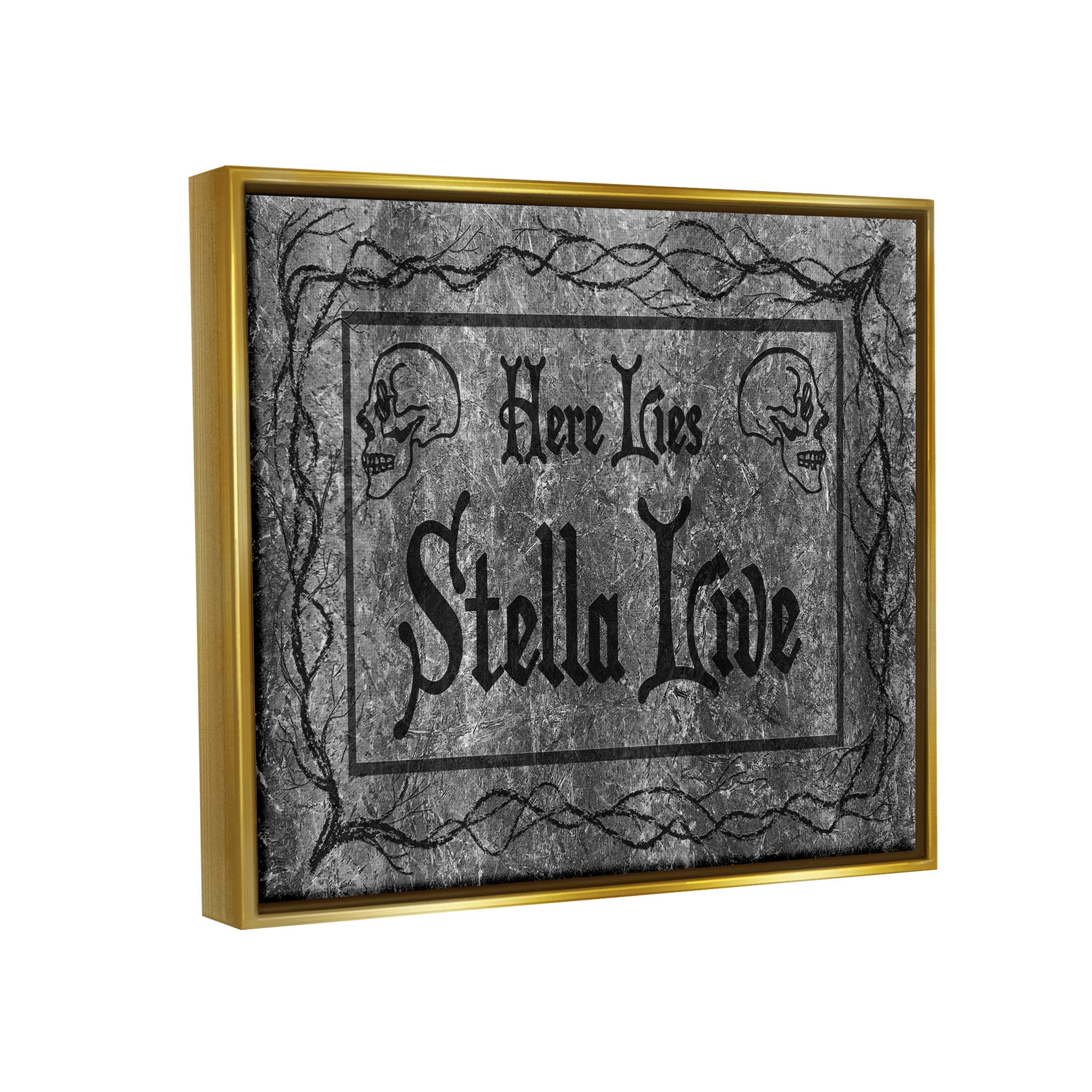 Stupell Industries Here Lies Stella Live Grave Graphic Art Metallic Gold Floating Framed Canvas Print Wall Art, Design by Lil' Rue