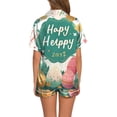 thumbnail image 2 of Yuncity Cute Easter Pajamas For Women Silk Satin 2 Piece Bunny Print Short Sleeve Button Shirt Tops Pants Pjs Loungewear Sleepwear Pink Xl, 2 of 5
