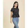 thumbnail image 2 of Moomaya Womens Styled Back Peplum Top, Printed Round Neck Vacation Crop Top, 2 of 7