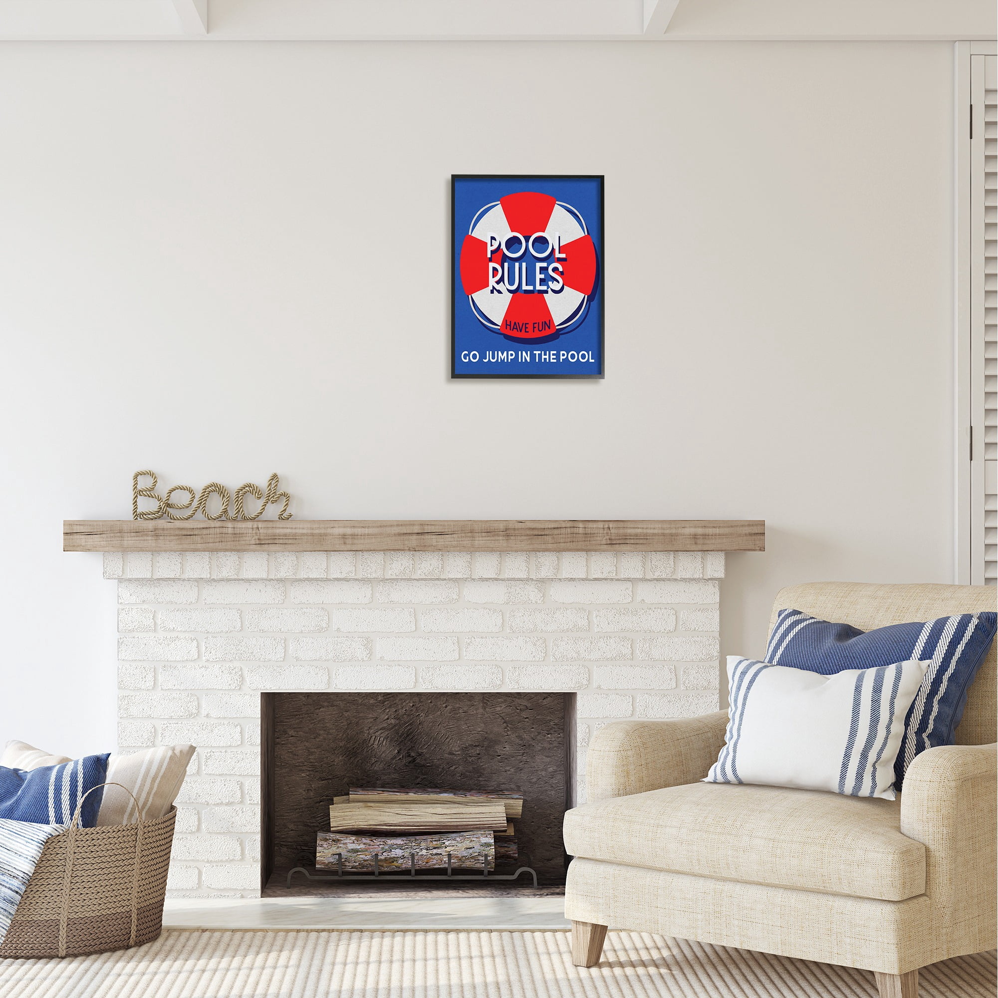 Stupell Industries Pool Rules Nautical Phrase Nature Painting Black Framed Art Print Wall Art, 16 x 20