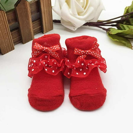 

0-6 Month Infants Cotton Solid Quarter Socks Girls Bowknots Ruffle Princess Socks