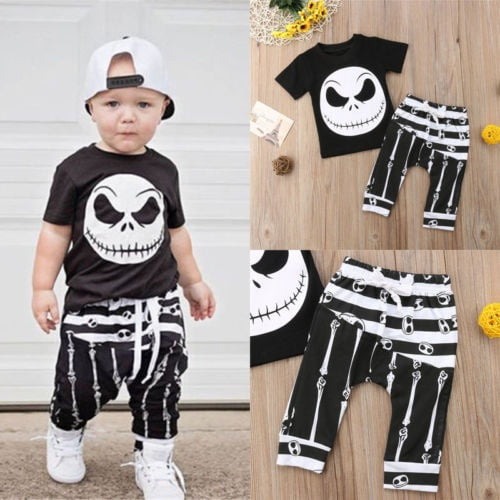 Toddler Boys Halloween Outfit Clothes Little Kids Skeleton Hoodie Pants Set Black Long Sleeve Clothing Set