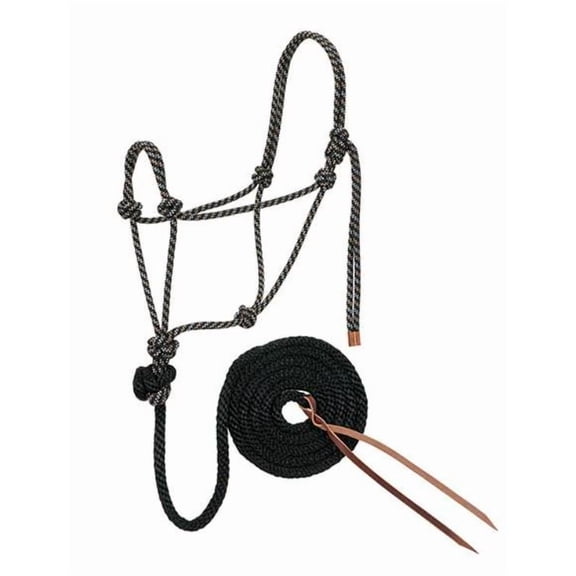 Weaver Leather Diamond Braid Rope Halter with10ft Lead Black/Tan/White
