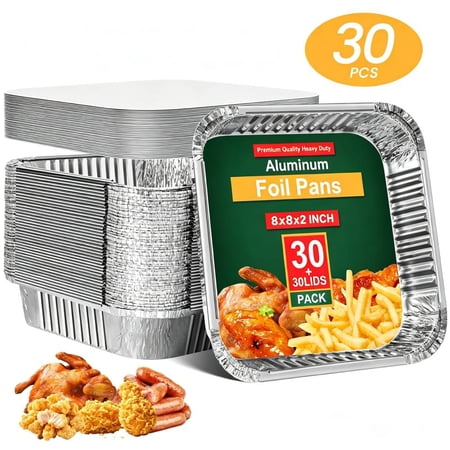 GPED Square Aluminum Pans with Lids 3 L Heavy-Duty Small Aluminum Tin Have a Nice Day 30-Pack Pans and Lids Attached Cap 8 x 8 x 2 inch