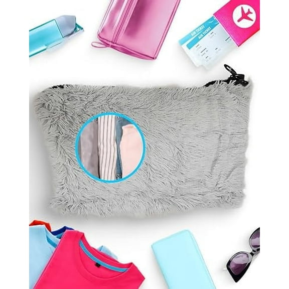 Skywin Travel Pillow Case Cover - Airport Carry-On Travel Pillow Bag for Extra Room - 15 x 22 IN Carry-On Luggage for Convenience - Soft Fur Faux Carry-On Pillow Storage Bag Pillow Weekender Bag
