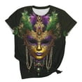 thumbnail image 6 of YueHuiYing Womens Short Sleeve Tops Mardi Gras Costumes Fashion Round Neck Mask Print Blouse T-shirt, 6 of 6