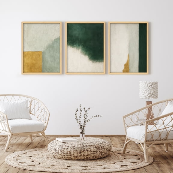 Framed Print Wall Art Set of 3 - Neutral Abstract Colorblocks Poster Art - 3 Pieces Minimalist Modern Wall Decor for Living Room - 12"x16"x3 Natural