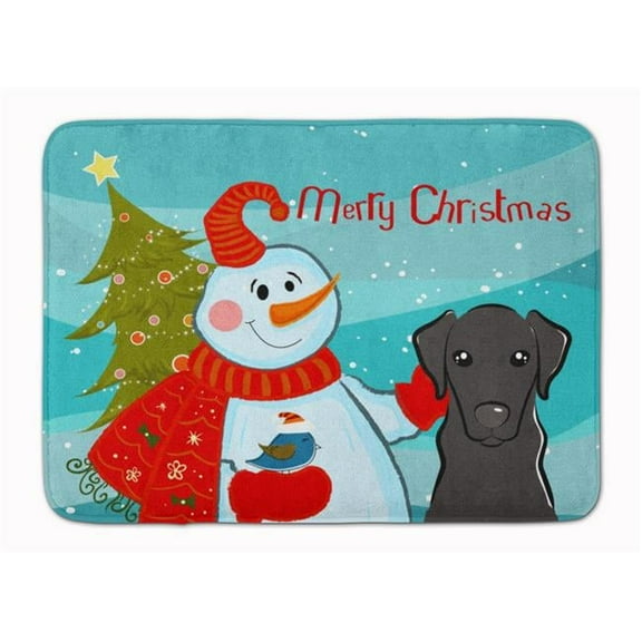 Snowman with Black Labrador Machine Washable Memory Foam Mat - Black - 19in. H x 0.25in. W x 27in. L