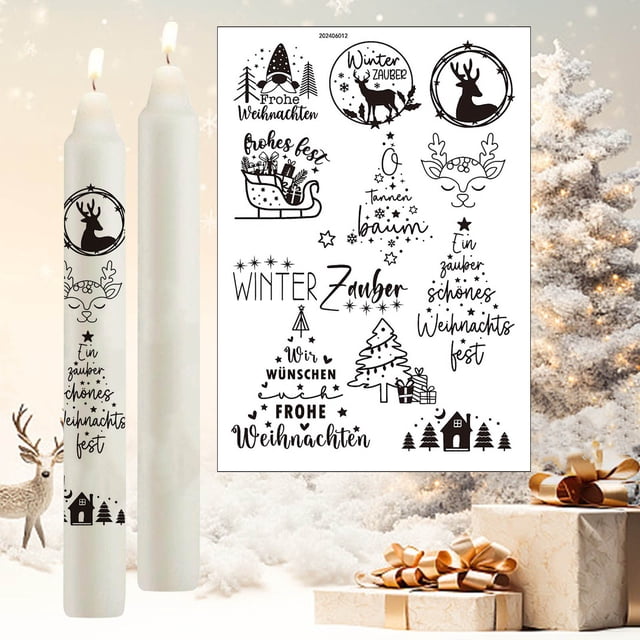 TopLLC Christmas Candle Snowman Water Sticker Theme Activity Mood Candle Decoration Ultra Light Water Sticker a Sticker