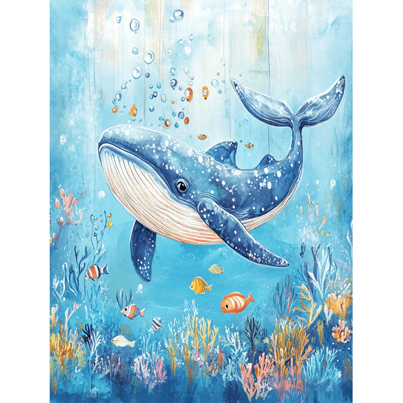 Blue Whale Ocean Canvas Painting， Suitable for Living Room， Bedroom， Bathroom， Office， and Nursery Decoration.
