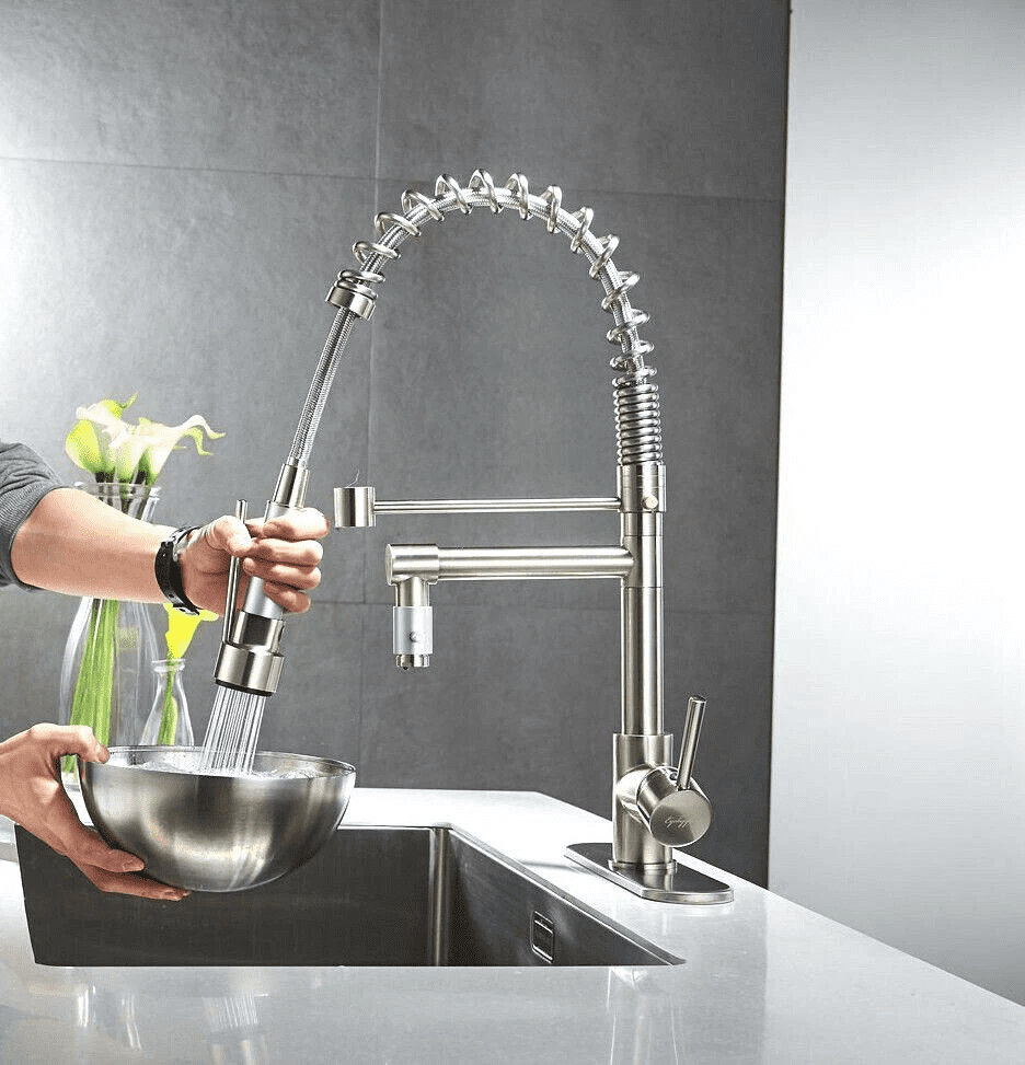 Zovajonia Pull-Down Sprayer Kitchen Faucet Sink Swivel Spout Single-Handle Mixer Tap Brushed Nickel