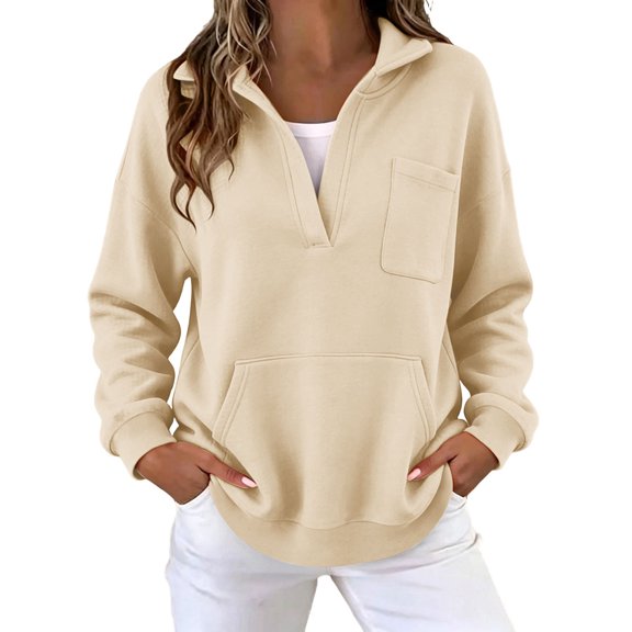GUACER Long Sleeve Sweatshirts for Women Stand Collar Trendy Sport Loose Pullover Tops with Pockets