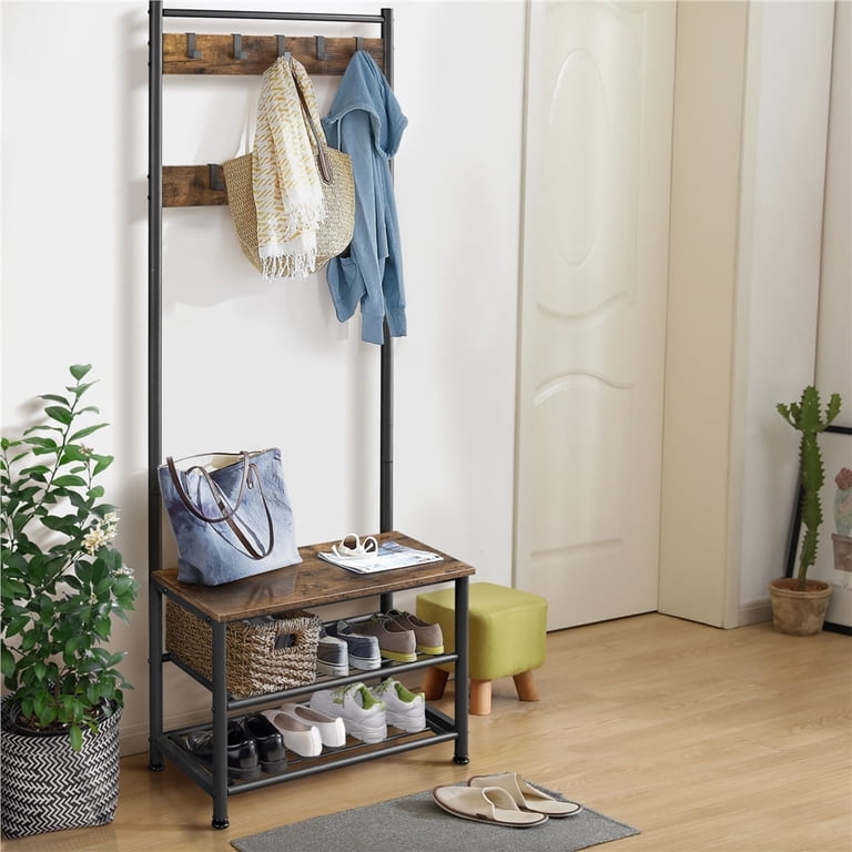 Yaheetech 73" Metal Hall Tree Coat Rack with Bench, Rustic Brown photo 1