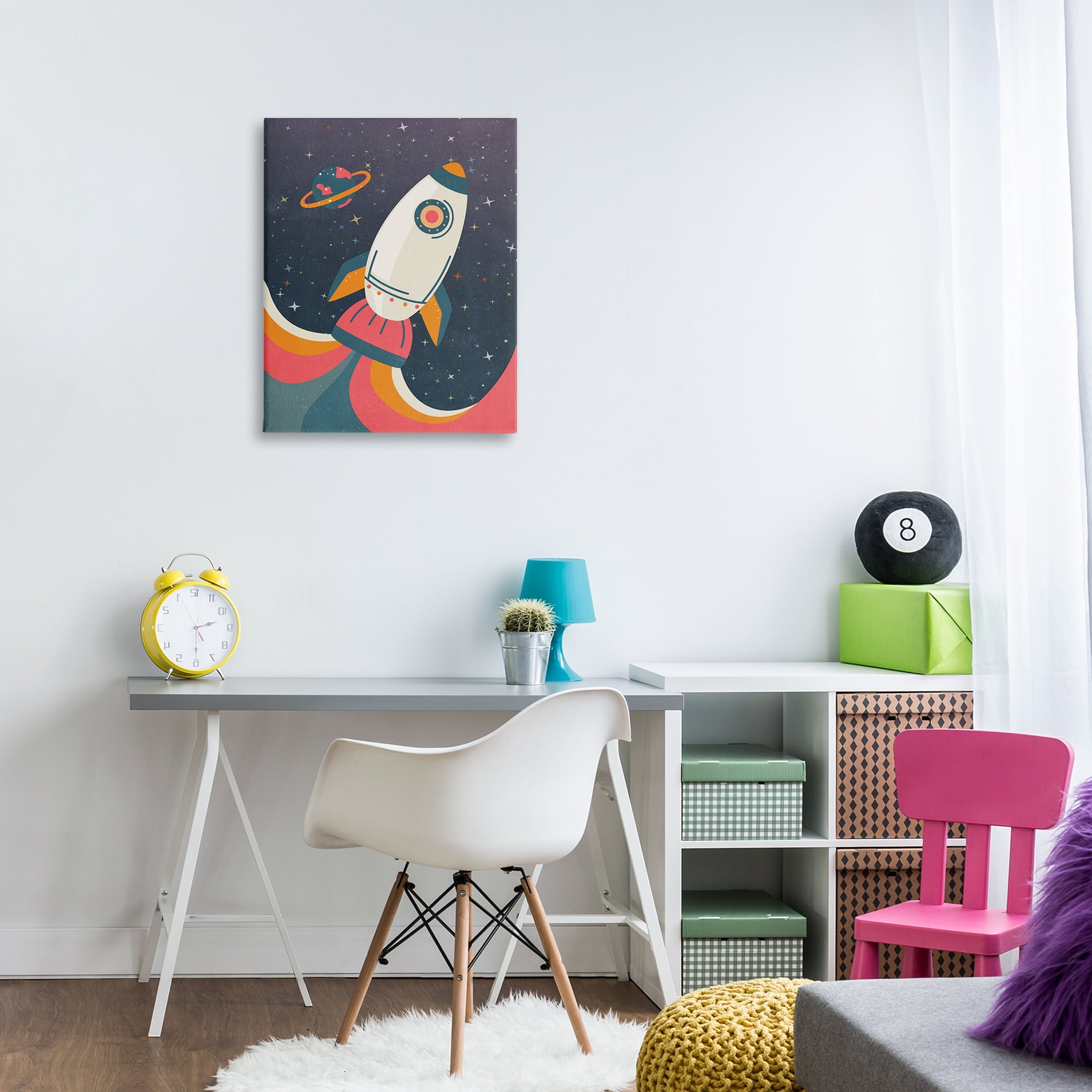 Stupell Industries Retro Space Rocket Astrology & Stars Painting Wrapped Canvas Art Print Wall Art, 24 x 30