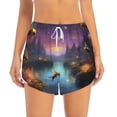 thumbnail image 2 of Sigee Magical Bees Twilight River for Women's Athletic Shorts High Waisted Running Shorts Pocket Sporty Short Gym Elastic Workout Shorts-Large, 2 of 7