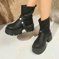 thumbnail image 5 of Women's Mid-Calf Boots Fashion Classic Buckle Motorcycle Riding Booties Platform Low Heel Dress Boot Shoes, 5 of 8