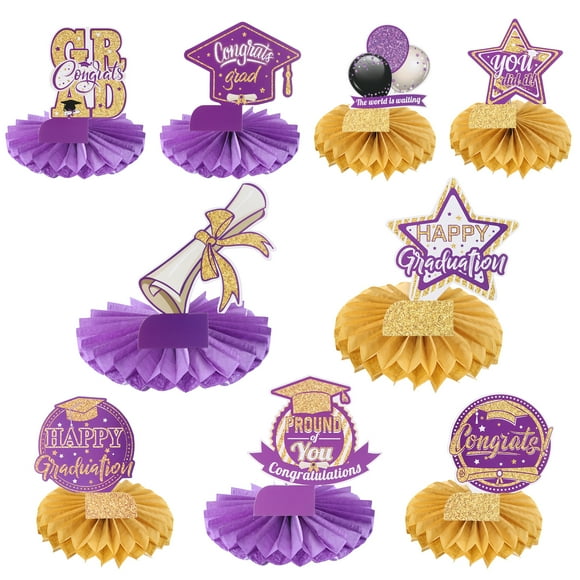 Centros de mesa de graduación de la clase de 2024 para decoración de mesas, adornos para fiestas (púrpura + tono dorado)