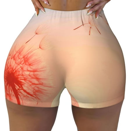 Workout Shorts Women  The Sunset of Dandelion Biker Shorts for Women Running Gym Spandex Shorts Tummy Control