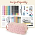 thumbnail image 6 of Pencil Case For Girls,Flower Quilted Large Capacity Pencil Pouch With 2 Compartment, Zipper Pencil Bag With Handle, Women Soft Pencil Box For Middle School Office College, 6 of 6
