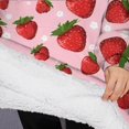 thumbnail image 3 of Oversized Wearable Blanket Hoodie,Red Strawberry Plants Fruit Dot Pink Pattern Sherpa Blanket Hoodie with Super Pockets,Super Warm Fuzzy Pullover for Women & Men, 3 of 6