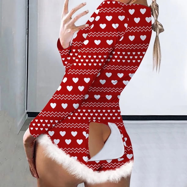 Pijama de una pieza de felpa esponjosa para mujer, pelele con solapa y botones, ropa de dormir para el Día de San Valentín, mono con forma de corazón