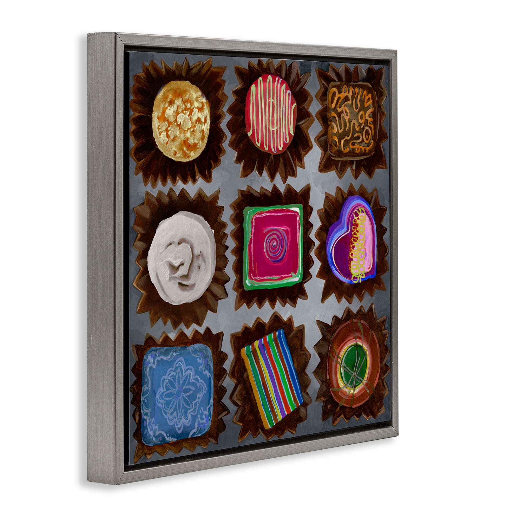 Stupell Industries Mixed Chocolate Pieces Food & Beverage Painting Gray Floater Framed Canvas Art Print Wall Art, 25 x 25