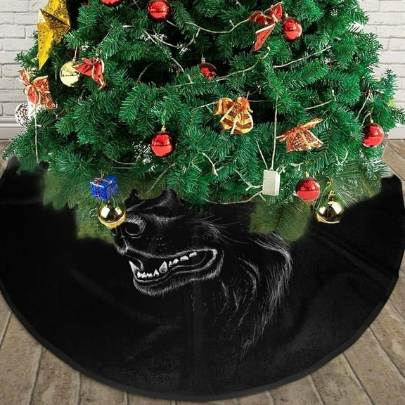 Christmas Tree Skirt Black German Shepherd Pattern 36" Round Winter Snow Suitable for Christmas, Halloween, Party Decoration Occasions