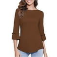 thumbnail image 2 of Sakmal Yellow Ladies Tops Plus Size 3/4 Sleeve Ruffle Sleeve Solid Crew Neck Tunic Ladies Shirts $5, 2 of 8