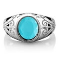 thumbnail image 3 of Gem Stone King 3.00 Ct Oval Green Turquoise 925 Sterling Silver Dad Father's Day Gift Men'sRing, 3 of 5
