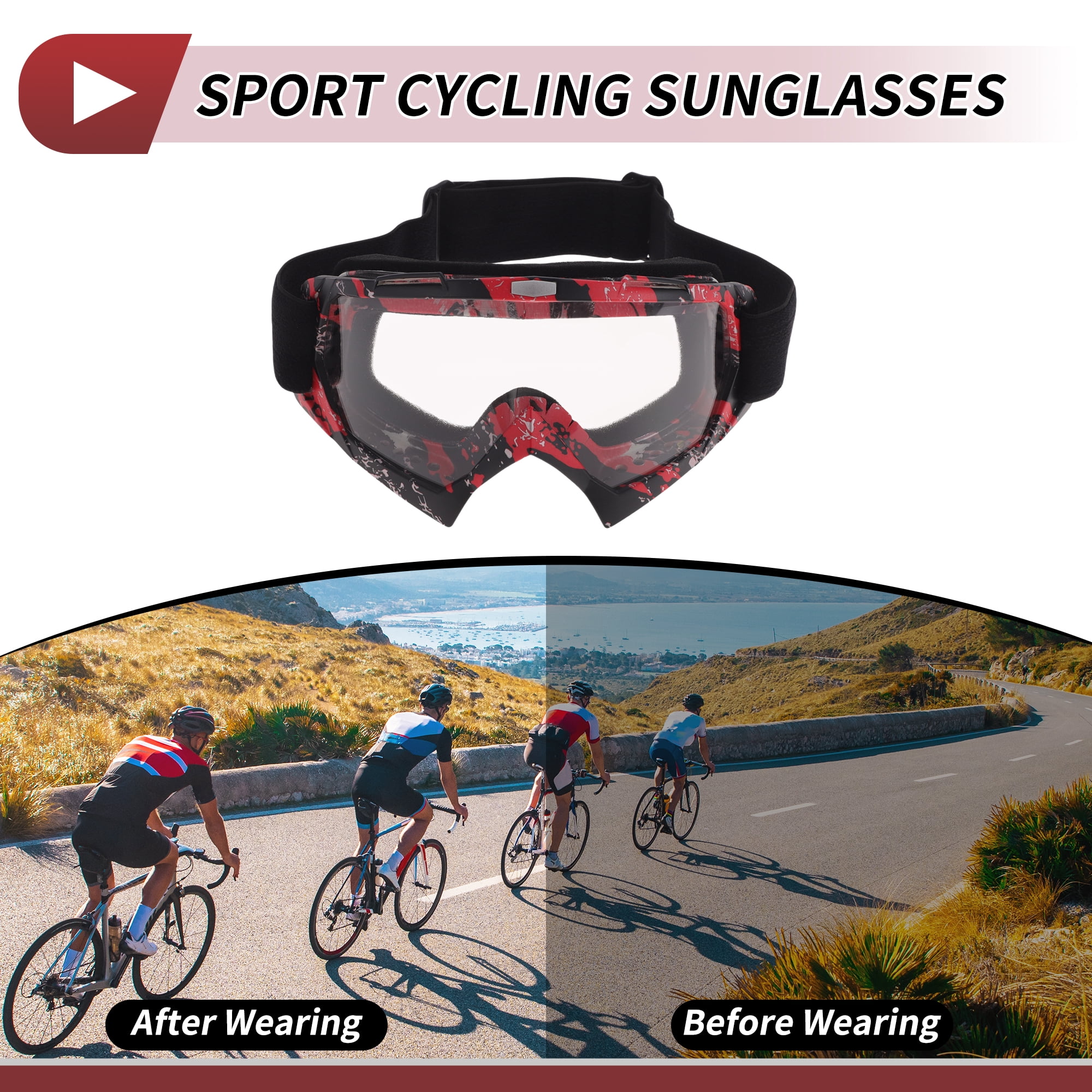 Unique Bargains Motorcycle Riding Goggles PC TPU Cycling Sunglasses Clear Lens Red Black Frame