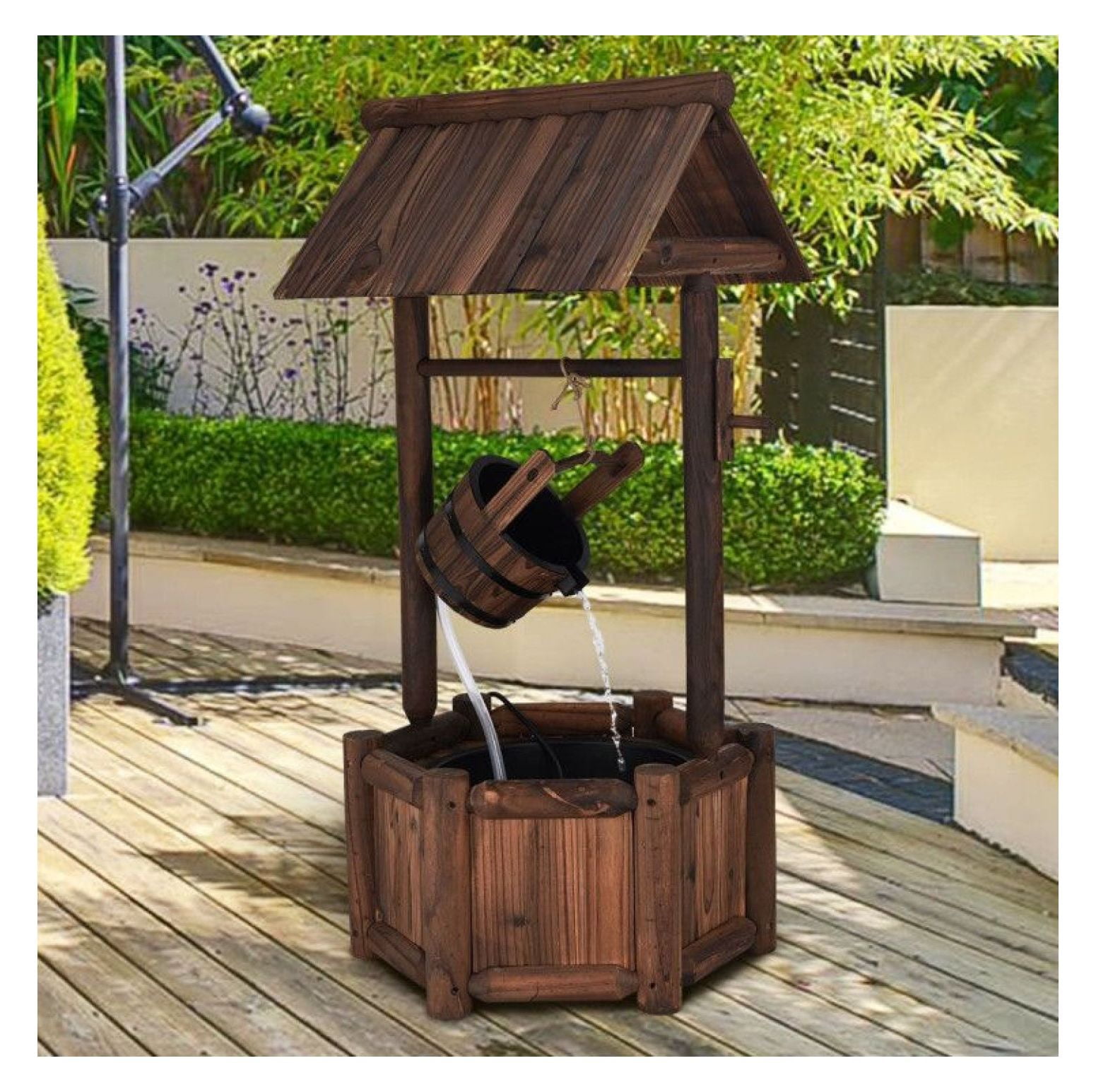 Wishing Well Fountain Outdoor, Fir Wood Water Feature with Electric Pump, Garden Decor for Patio Backyard