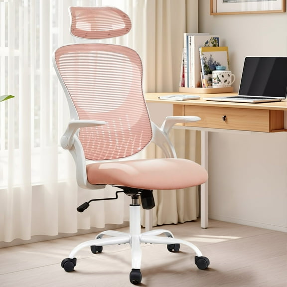 SIMENMAX Office Chair, Ergonomic Computer Chairs with Flip-up Arms,Pink