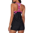 thumbnail image 3 of Womens Blouson Striped Printed Strappy T-Back Push up Tankini Top with Shorts, 3 of 6