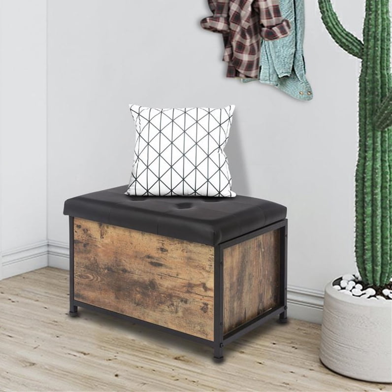 Zimtown 24" Industrial Storage Bench, Entryway Bench Hidden Storage