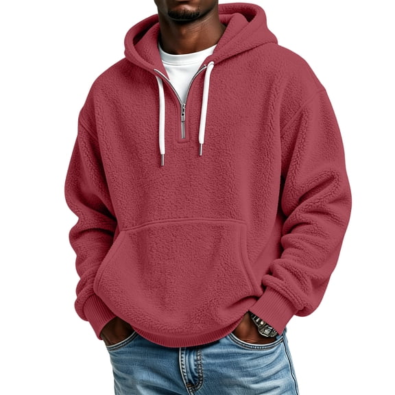 Zip Up Hoodie Men Polar Fleece Hooded Sweatshirt Mens Drawstring Long Sleeve Fall Fashion Streetwear