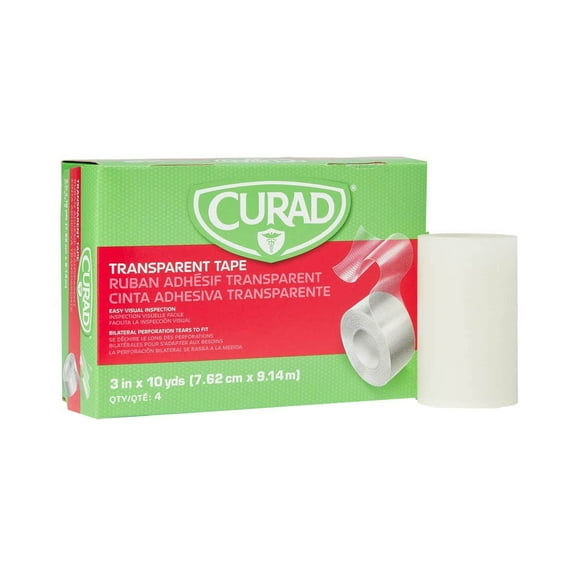 Curad Transparent Adhesive Tape, 3" x 10 yd (Box of 4 Rolls)