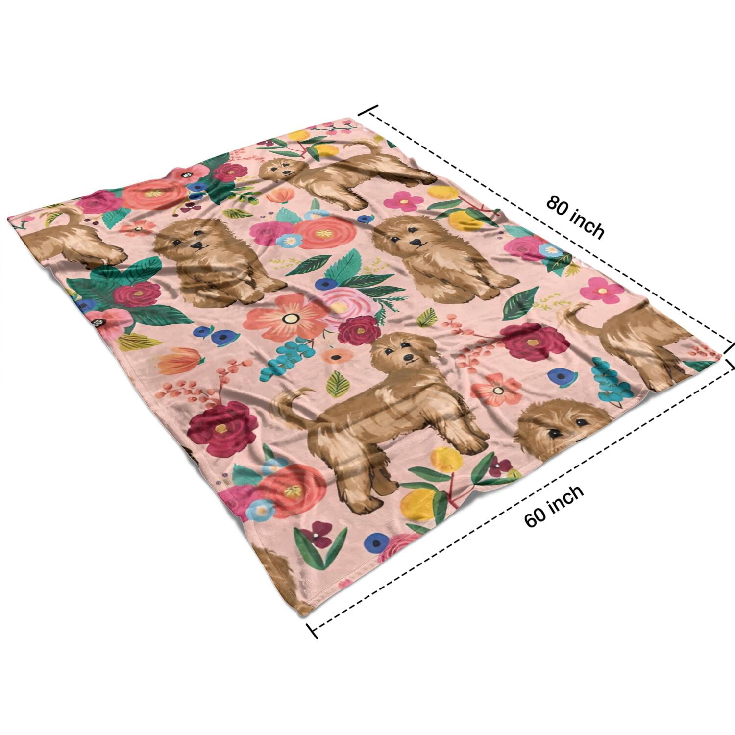 Dogs with Flowers Blanket,Comfortable Soft Flannel Throw Blanket,All Season,Warm Lightweight Blankets for Sofa Bed Couch Living Room Chair,60"x80"(150x200cm)