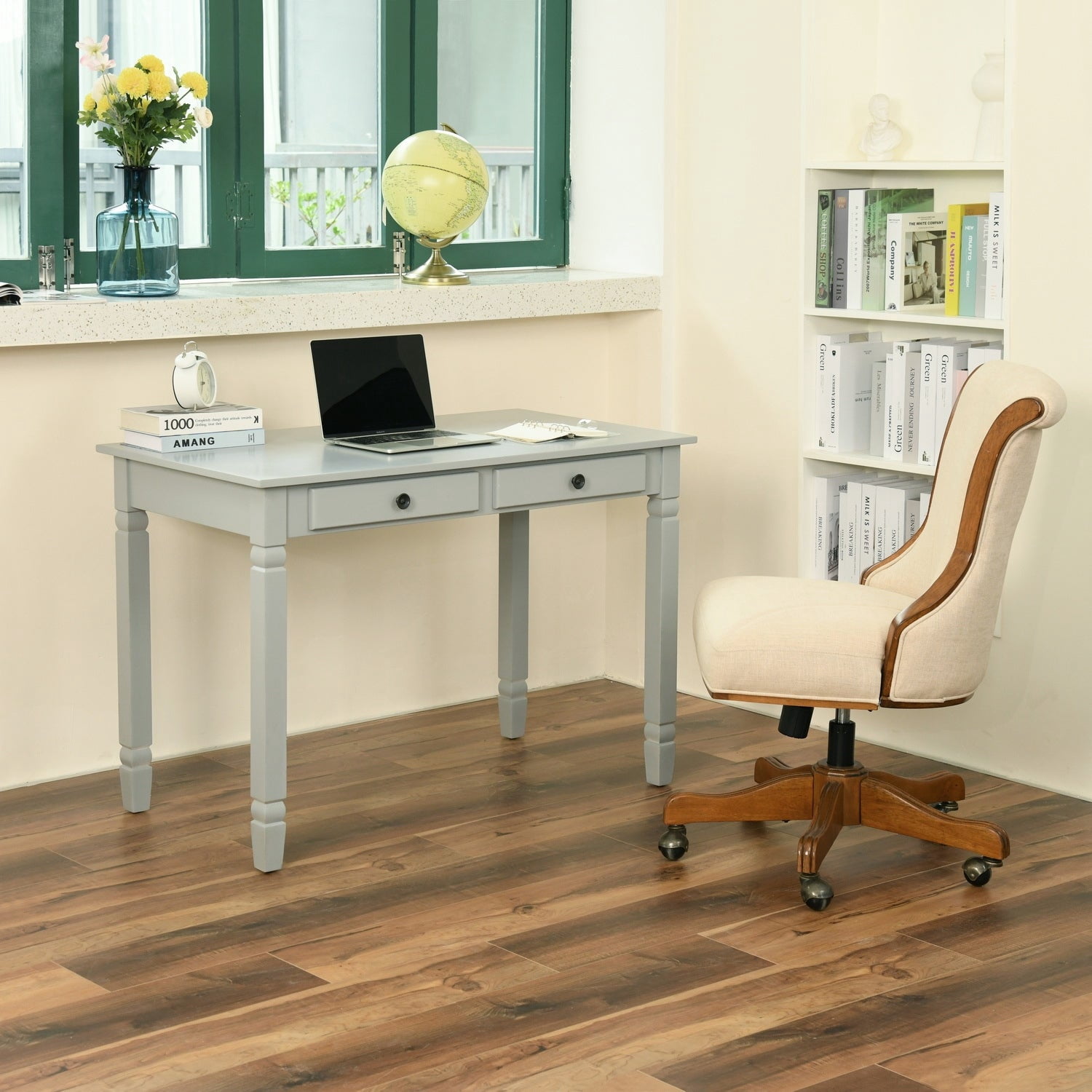 Homy Casa Scandinavia Mint Green Solid Wood Writing Desk Grey