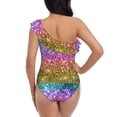 thumbnail image 5 of Easygdp Glitter Rainbow Women's One Shoulder Ruffle Monokini Bathing Suits with Removable Chest Pad, Quick Drying - XX-Large, 5 of 8