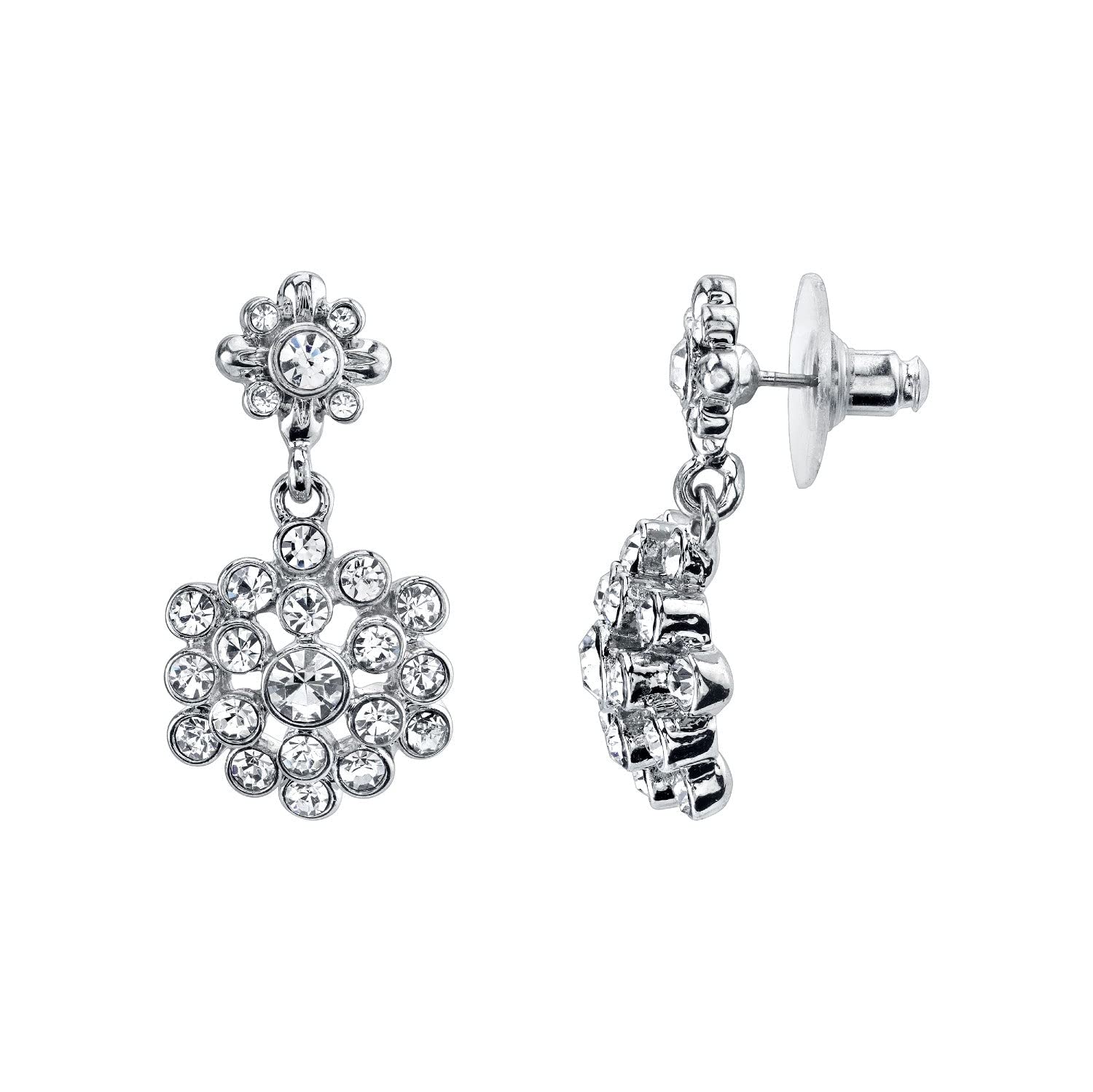 2028 Jewelry Floral Cluster Clear Crystal Drop Post Earrings