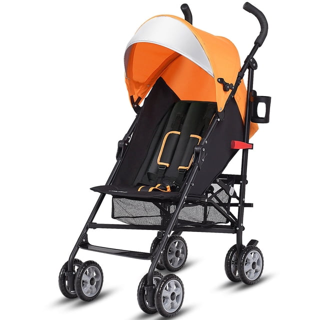 Costway Folding Lightweight Baby Toddler Umbrella Travel Stroller with Storage Basket Orange