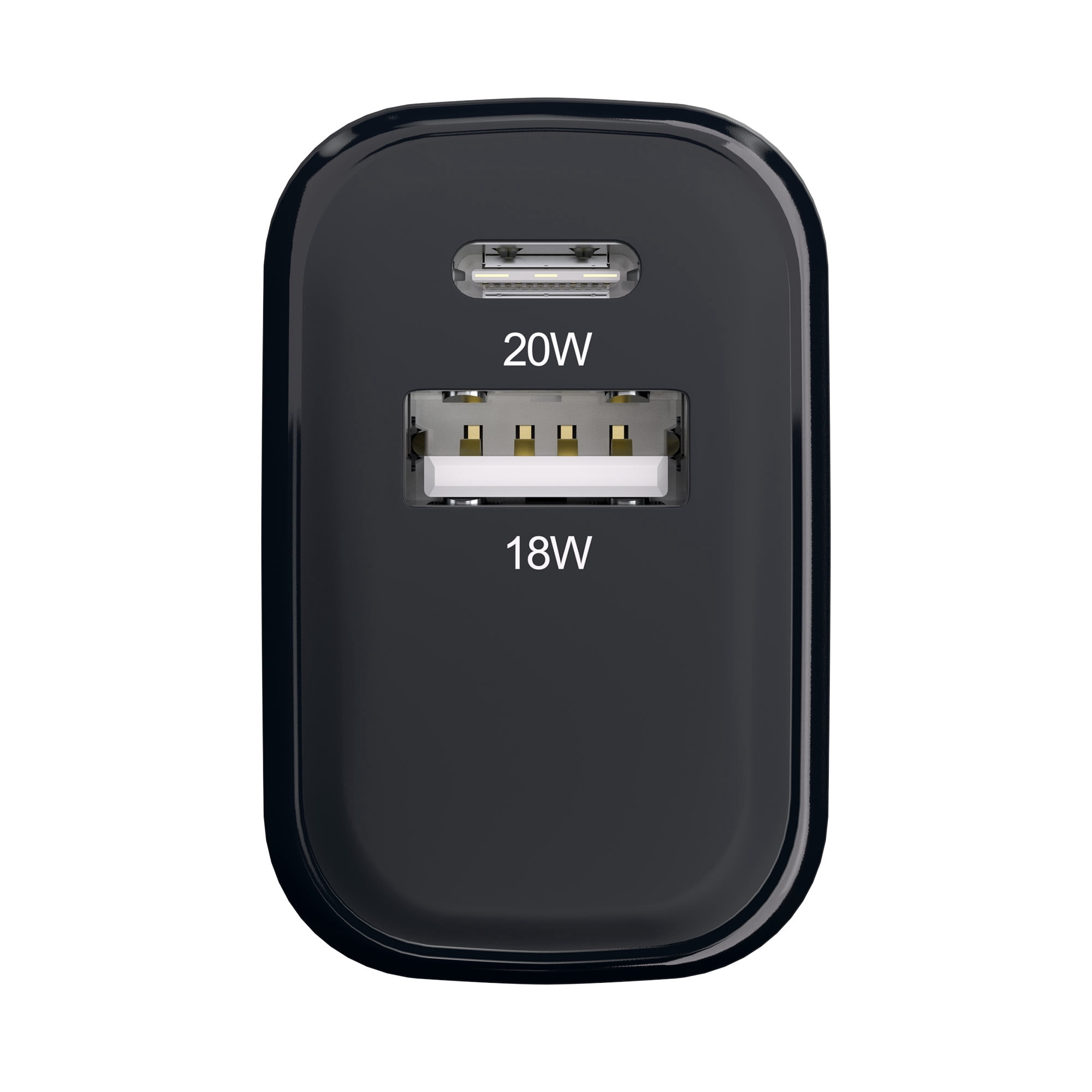 Powertek 20W USB-C + USB-A Wall Charger, Fast Charging Power Delivery Cube, Dual Port Compact Charger, Black
