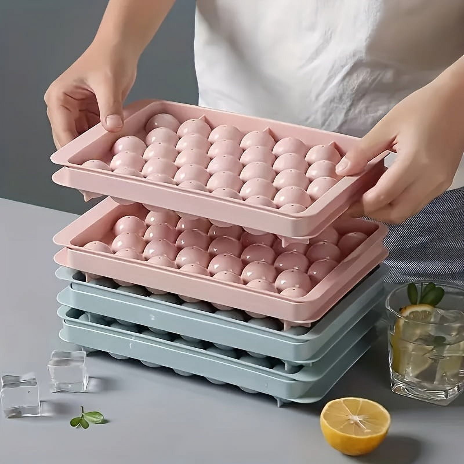 Summer Covered Round Ball Ice Tray Plastic Ice Ball Ice Cube Mold Refrigerator Ice Ball Mold Ice Making Box Round Ice Mold