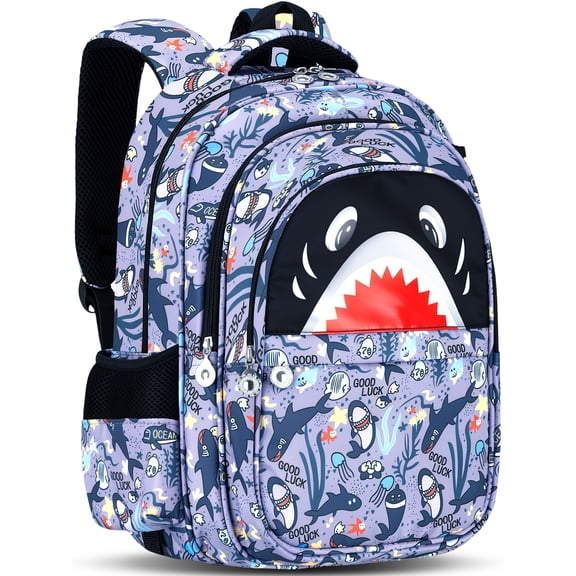 Lvelia School Backpack for Boys Kids,Large Capacity Lightweight Waterproof School Bag,Shark Printed