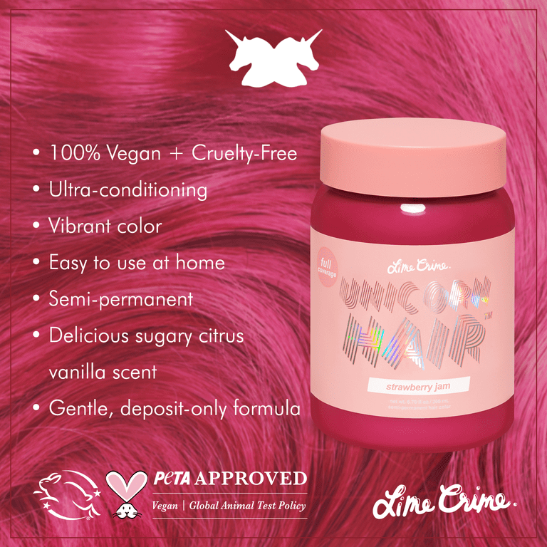 Lime Crime Unicorn Hair, Semi-Permanent, Vegan, Strawberry Jam