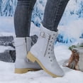 thumbnail image 5 of Lace up Winter Motorcycle Boots for Women Furry Lined Low Heel Side Zipper Mid Calf Combat Boots Waterproof Warm Snow Booties Light Blue Size 8, 5 of 8