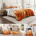 thumbnail image 6 of Quilts Queen Size Bedding Set, Orange Forest Fall Lightweight Quilted Comforter, Orange Ombre Trees Watercolor Pine-Trees Reversible Bedspread Coverlet with Pillow Covers for All Season, 90" x 96", 6 of 9