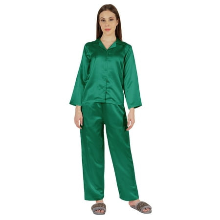 

Moomaya Satin Nightwear Pajama Set For Womens Button Down Sleepwear Pj Set Soft Loungewear